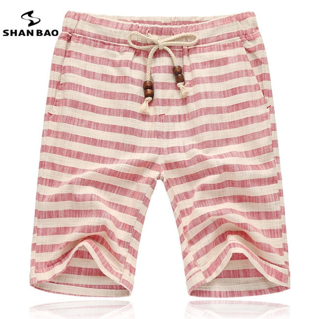 SHAN BAO brands men 2022 summer shorts fashion style and comfortable breathable Cotton stripe leisure men's beach shorts
