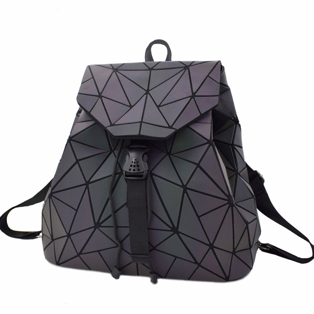 Backpacks Women Geometric Luminous Backpacks School Lattice Holographic Backpack PU Leather Female Bags Girl Travel Student Bag