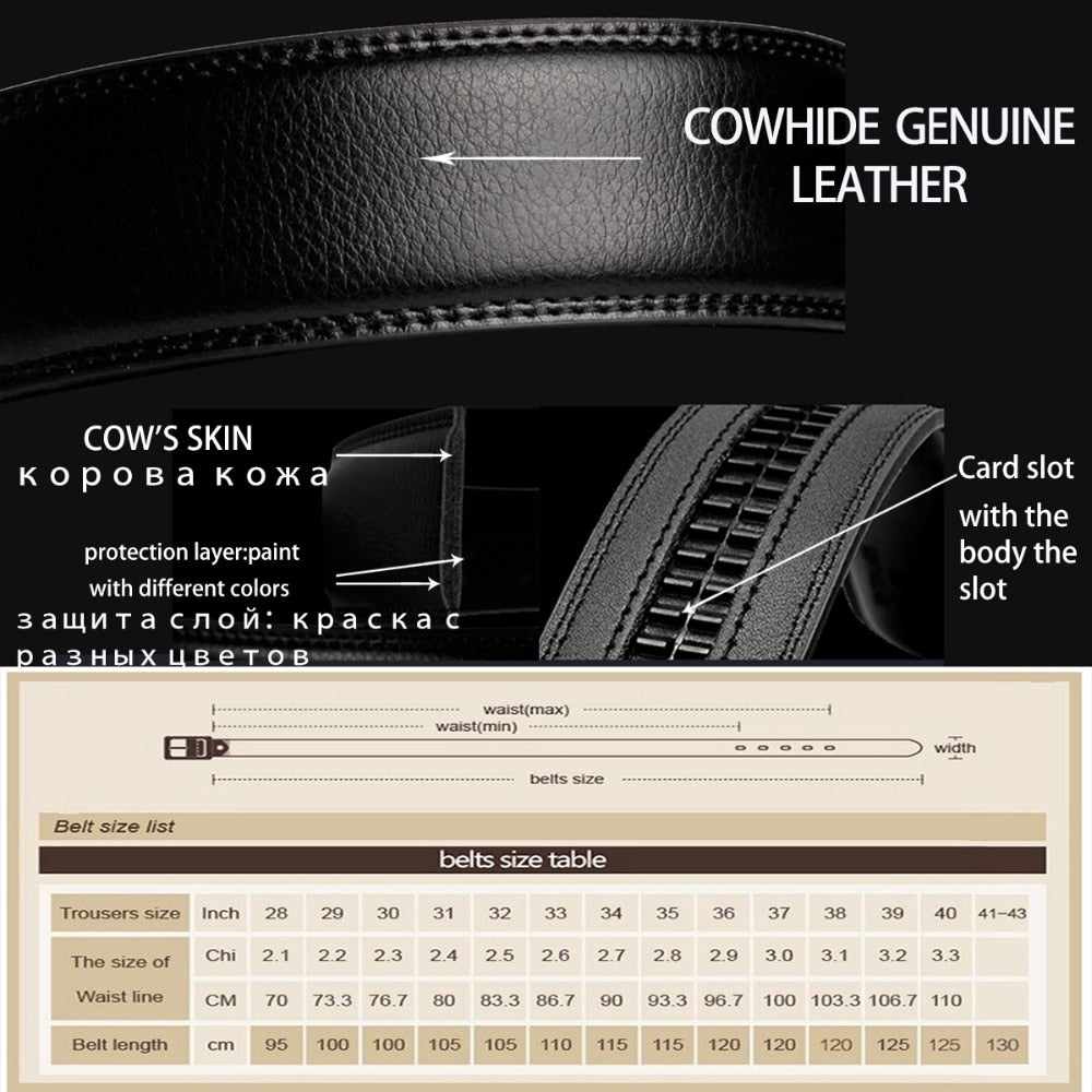 Coolerfire Good mens belt luxury high quality cow genuine leather belts for men automatic buckle fashion waist male ZD068