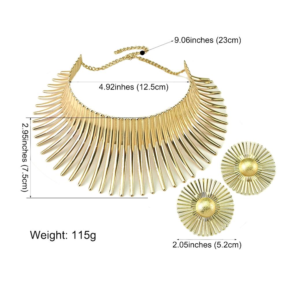 Africa Necklaces Jewelry Set Gold Color Metal Big Exaggerated Torque Choker Necklace Earrings Set Jewelry Steampunk Party UKMOC