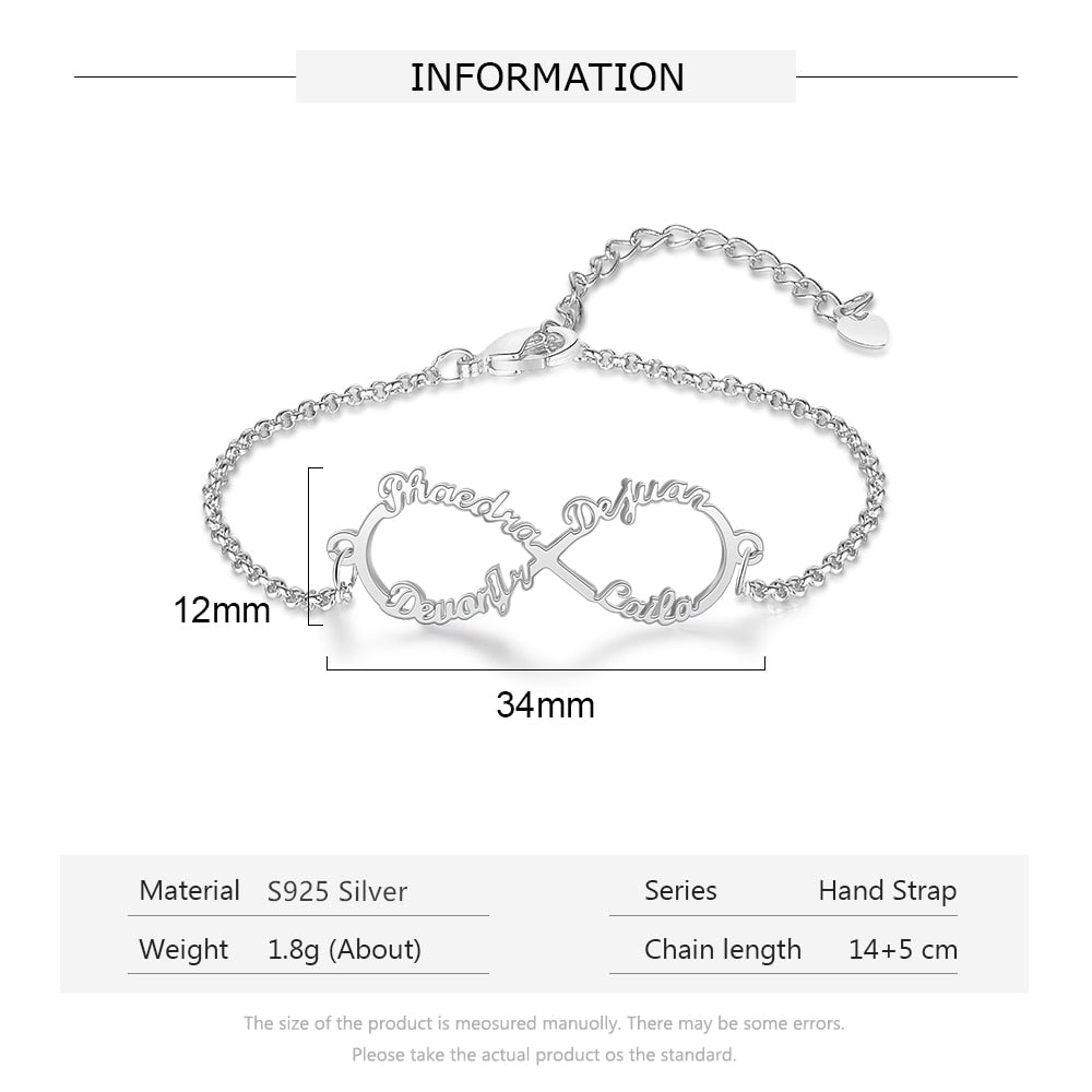 925 Sterling Silver Custom Name Infinity Bracelets for Women Personalized Children Bracelets for Girls Kids Silver Jewelry Gifts