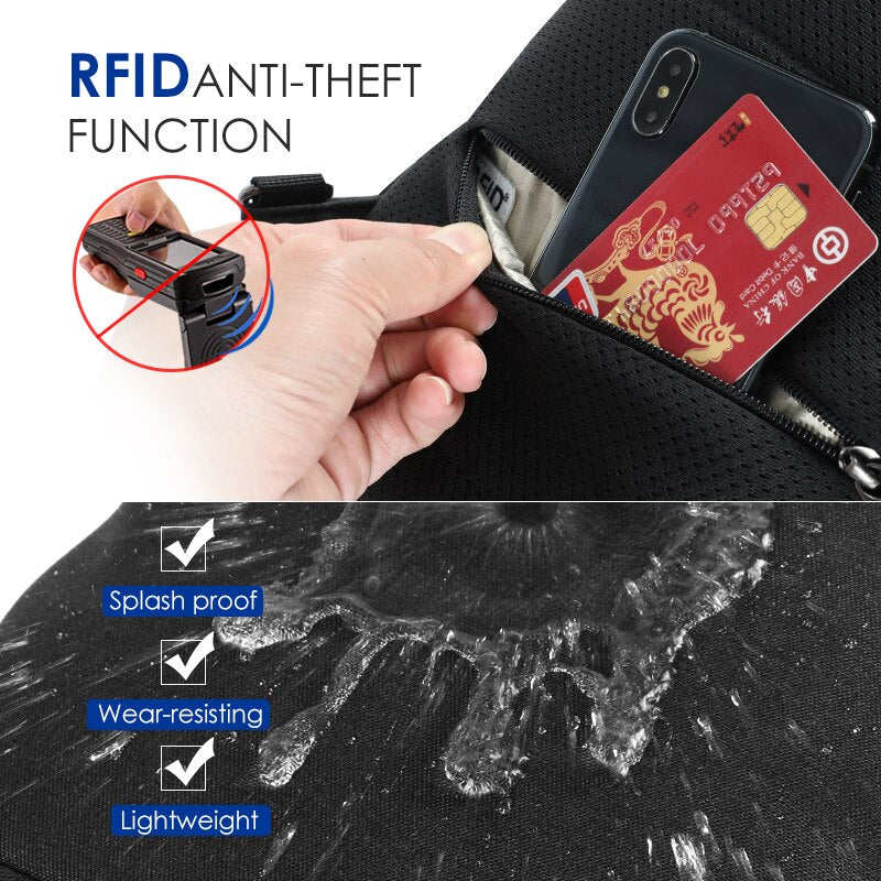 Lifetime Warranty RFID Anti theft Chest Bag Waterproof Men Light Weight Crossbody Bag Male Chest Bag Fashion High Quality Zipper