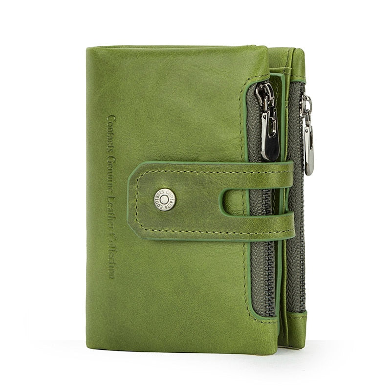 Contact'S Genuine Leather Fashion Short Wallet Women Zipper Mini RFID Blocking Coin Purse Card Holder Wallets for Women