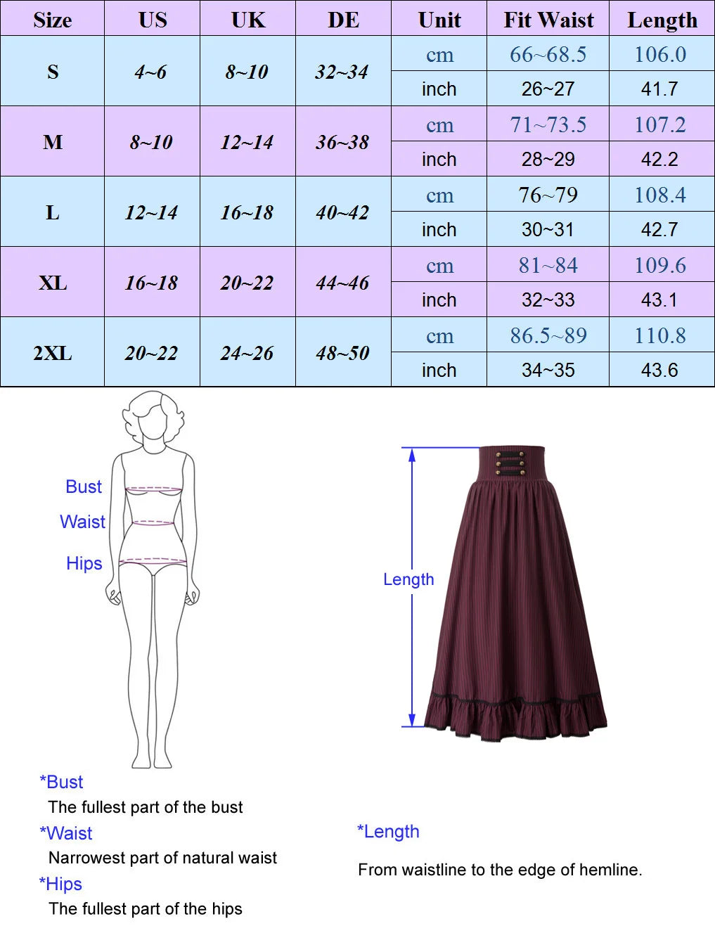 SD Women Skirt Summer Clothes Gothic Maxi Skirt High Waist Ruffled Hem A-Line Elastic Waist Vintage Pleated Casual Party Skirt