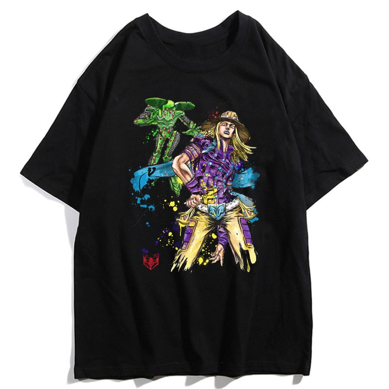 Jojo Bizarre Adventure Kujo Jotaro Giorno Giovanna Men Summer T-Shirts Harajuku Streetwear Ulzzang Hip Hop Tops Tee Cool T-Shirt