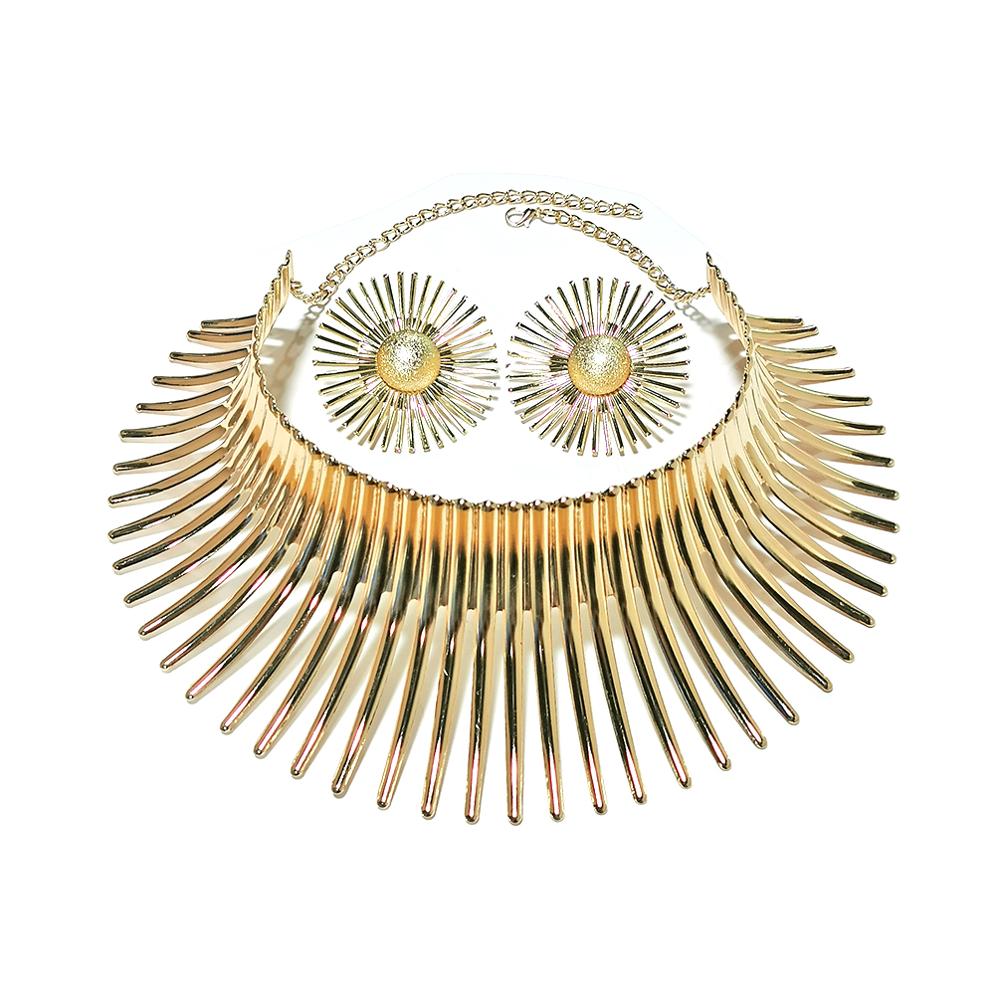 Africa Necklaces Jewelry Set Gold Color Metal Big Exaggerated Torque Choker Necklace Earrings Set Jewelry Steampunk Party UKMOC
