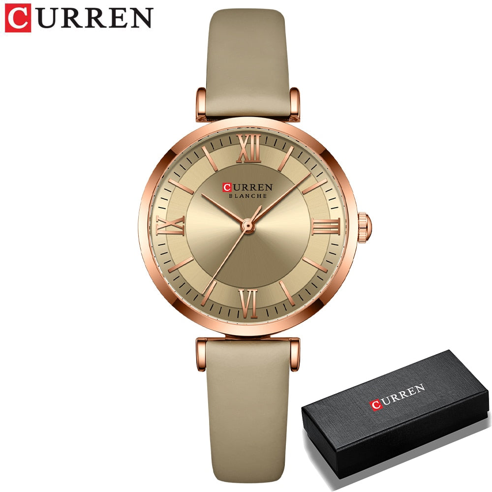 CURREN New Watches for Women Simple Quartz Ladies Wristwatches with Leather Strap Elegance Wrist Charm Timeless