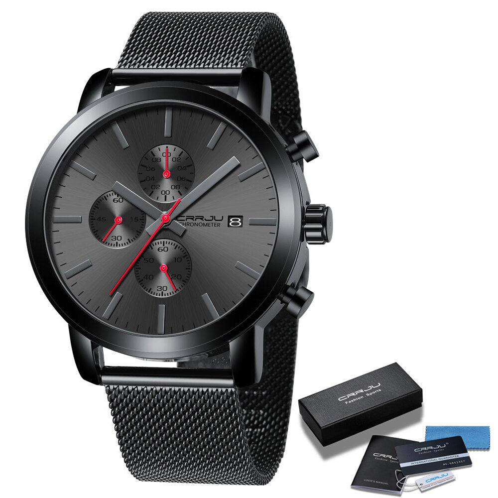CRRJU Fashion Mens Watches 2020 Luxury Top Brand Quartz Watch Military Sport Mesh Strap Waterproof Wrist Watches Men Relogios