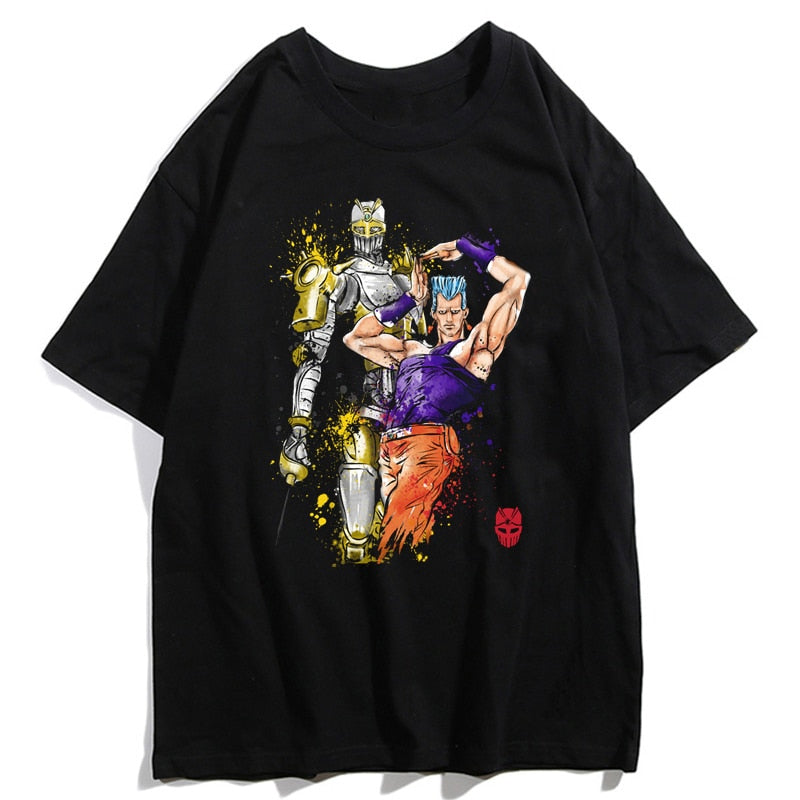 Jojo Bizarre Adventure Kujo Jotaro Giorno Giovanna Men Summer T-Shirts Harajuku Streetwear Ulzzang Hip Hop Tops Tee Cool T-Shirt