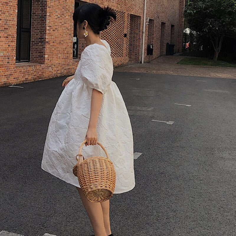 TWOTWINSTYLE 2020 New Summer And Autumn Fashion Women Clothes Hubble-bubble Sleeve Sqaure Collar Lantern Sleeves Pullover Dress