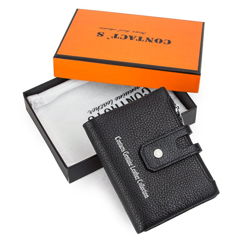 Contact'S Genuine Leather Fashion Short Wallet Women Zipper Mini RFID Blocking Coin Purse Card Holder Wallets for Women