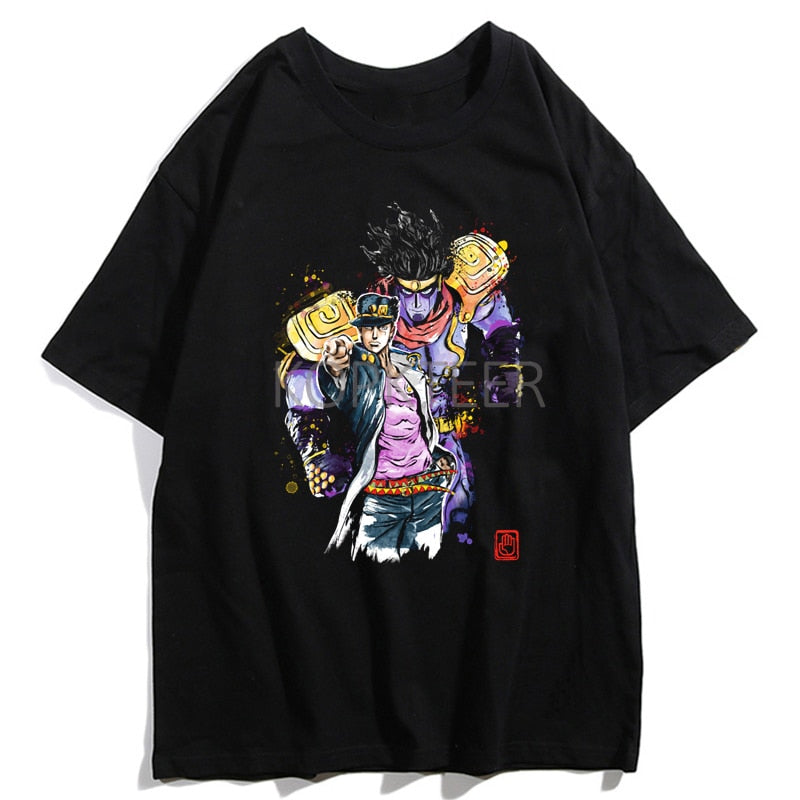 Jojo Bizarre Adventure Kujo Jotaro Giorno Giovanna Men Summer T-Shirts Harajuku Streetwear Ulzzang Hip Hop Tops Tee Cool T-Shirt