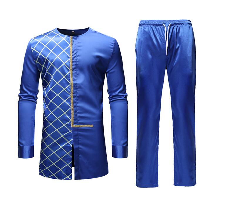 African Dashiki Shirt Top Pant Set 2 Piece Outfit Set African Men Clothes 2019 Brand New Long Sleeve Dashiki Shirt with Trouser