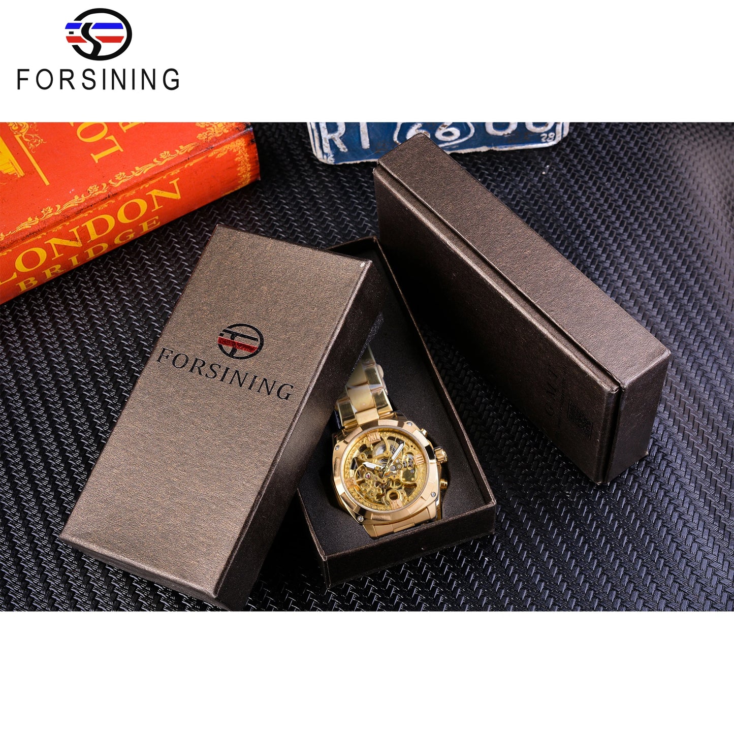 Forsining Fashion Transparent Retro Men's Automatic Mechanical Watch Top Brand Luxury Full Golden Luminous Hands Skeleton Clock