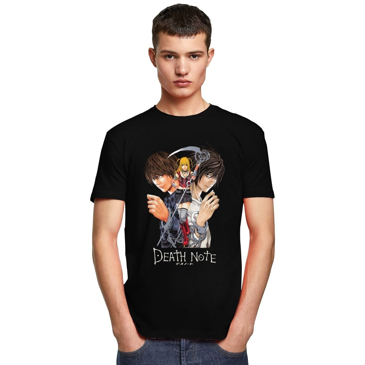 Classic Japan Anime Yagami Misa And Lawliet T Shirt Men Short Sleeved Manga Death Note T-shirt 100% Cotton Regular Fit Tee Tops