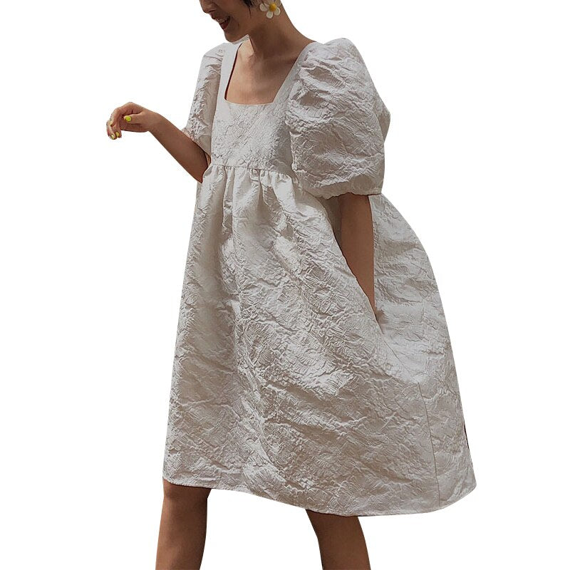 TWOTWINSTYLE 2020 New Summer And Autumn Fashion Women Clothes Hubble-bubble Sleeve Sqaure Collar Lantern Sleeves Pullover Dress
