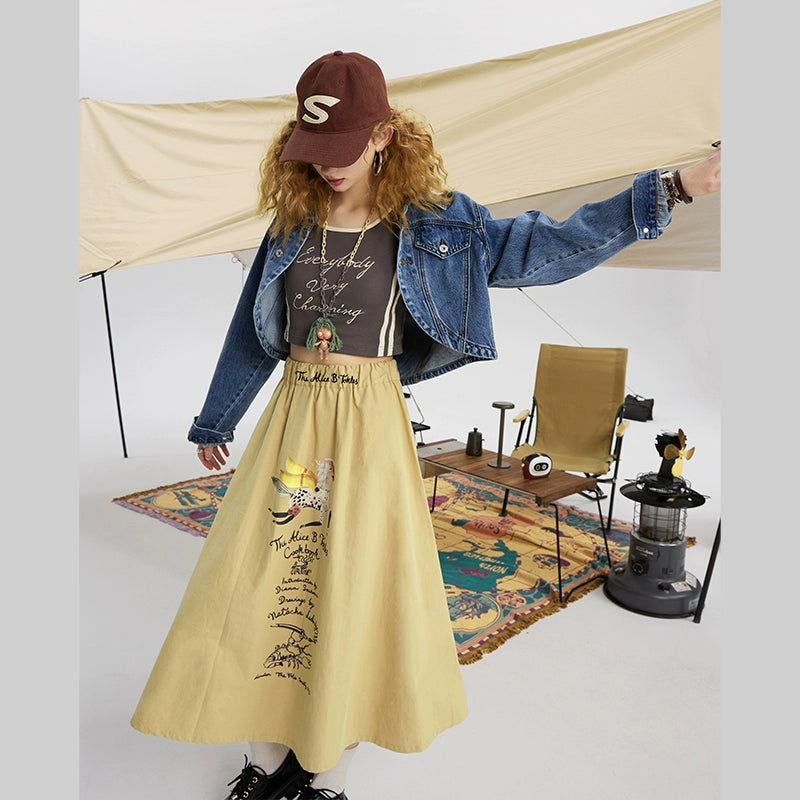 Elf Sack Casual Mid Length Long Length Loose Skirt