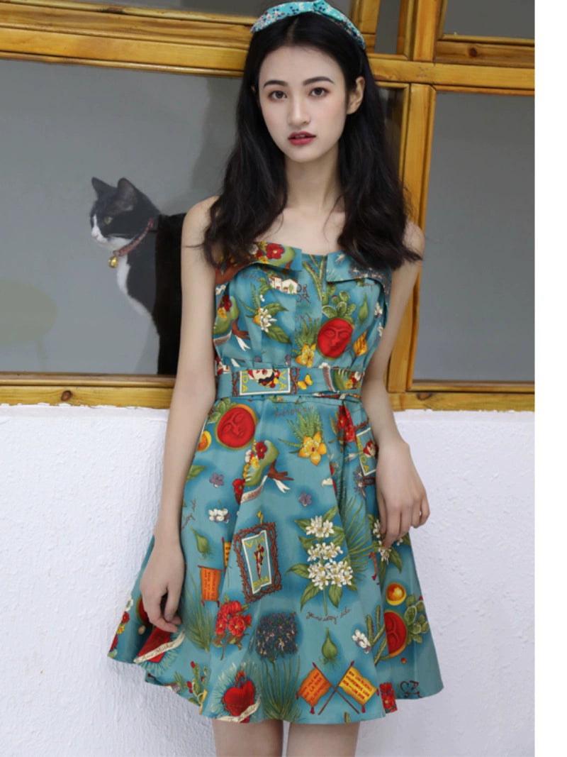 European and American-Style Original Retro Style Waist-Defined Slim Looking Dress