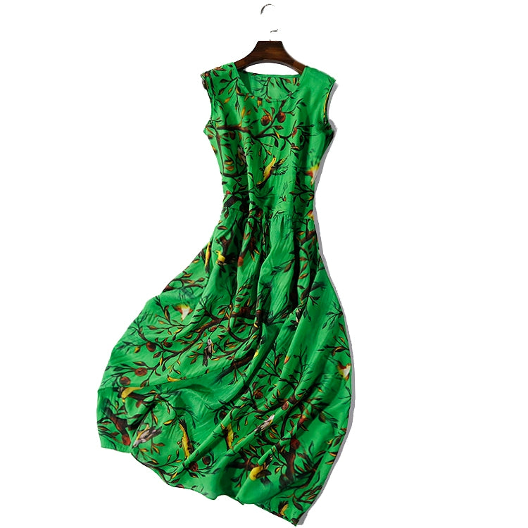 New round Neck Sleeveless Large Swing Skirt Waist-Tight Slim Looking Silk