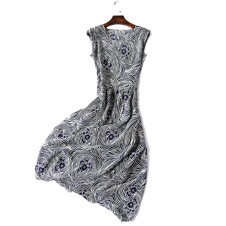 New round Neck Sleeveless Large Swing Skirt Waist-Tight Slim Looking Silk