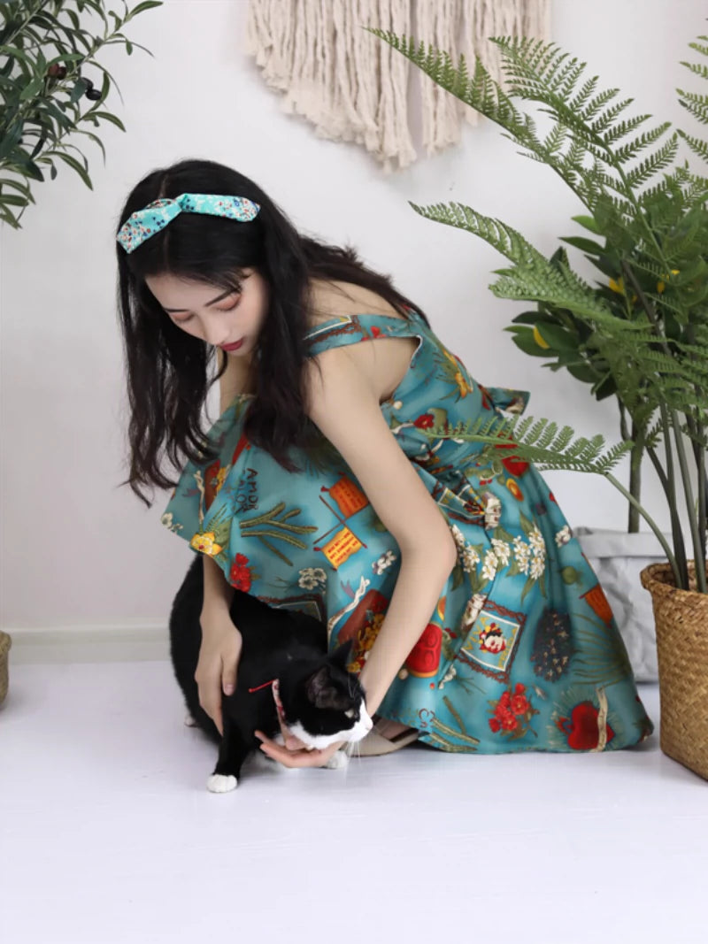 European and American-Style Original Retro Style Waist-Defined Slim Looking Dress