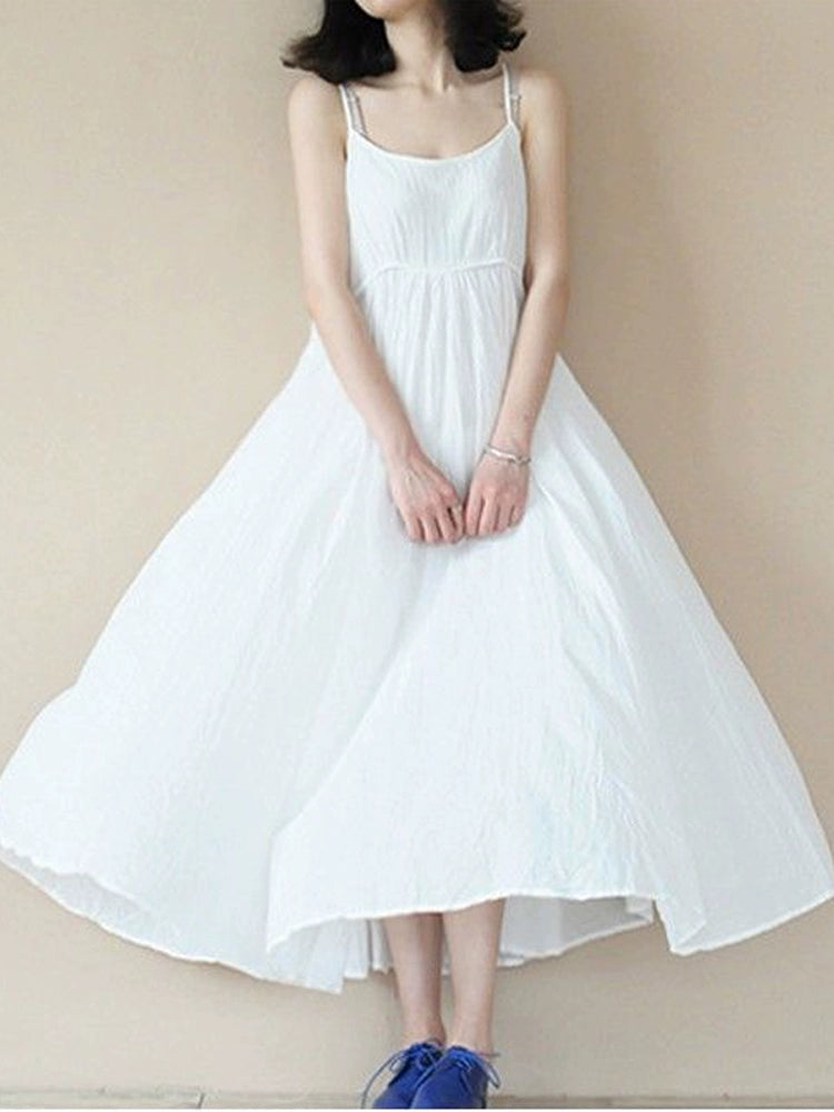 Fresh Red Cotton A- line Strap Dress