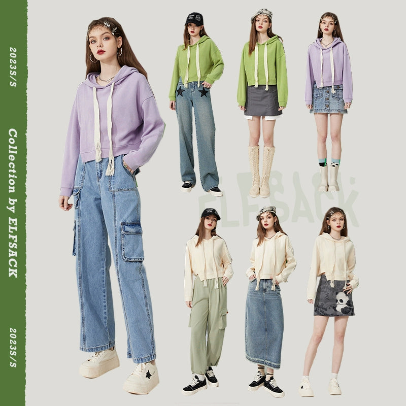 Elf Sack Purple Short Casual Loose Sweatshirt