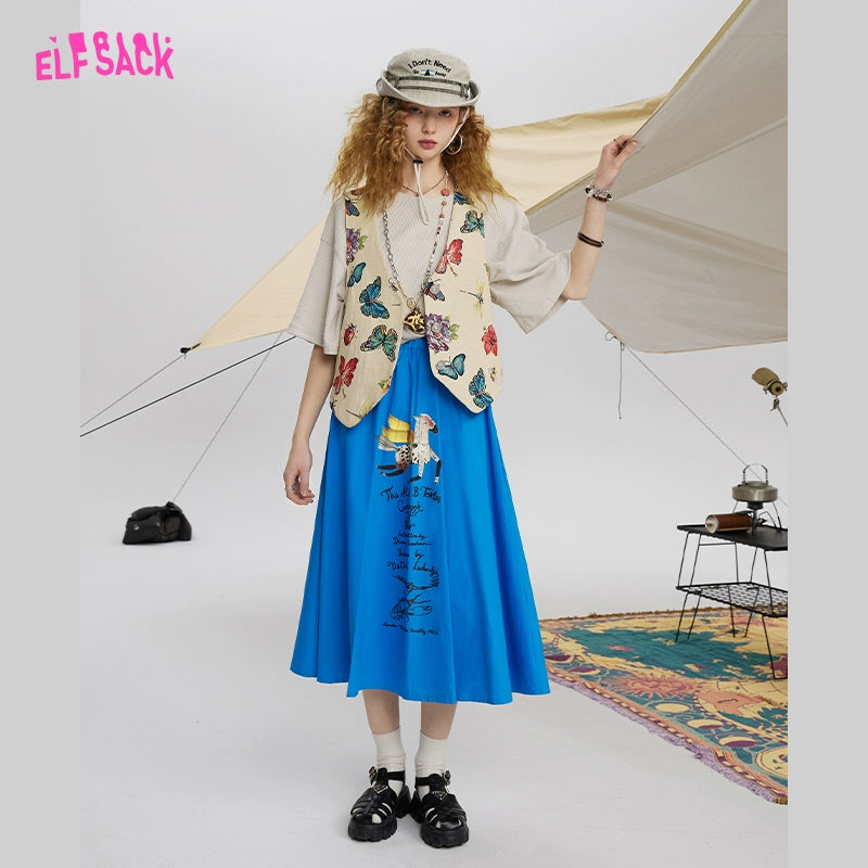 Elf Sack Casual Mid Length Long Length Loose Skirt
