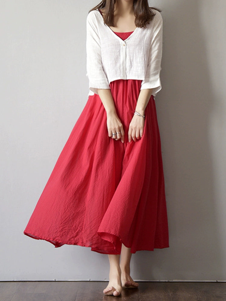 Fresh Red Cotton A- line Strap Dress