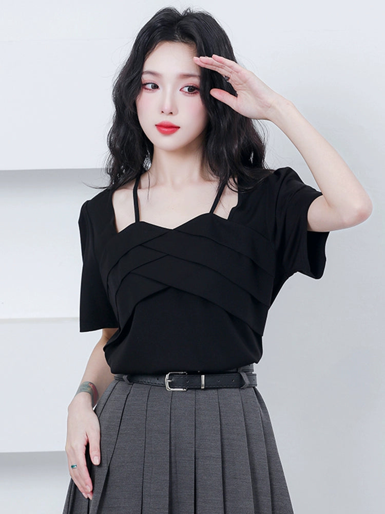 Chubby plus Size Sexy Short Sleeve T-shirt Female Plus Size Ladies Loose Slimming Slim Fit Belly Covering Fashion Top Shirt Summer