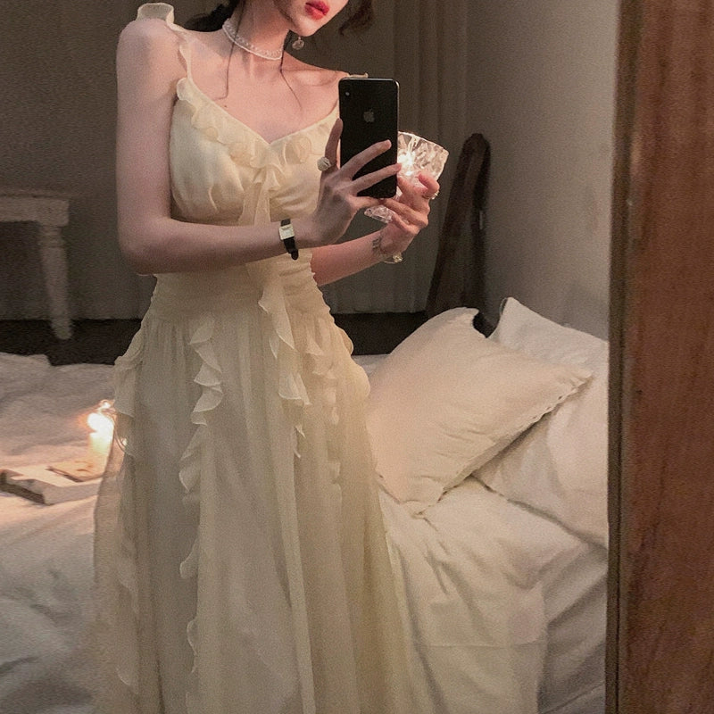 French style Gentle Wind Fairy Skirts First Love Temperament Fairy Immortal Mori look Seaside Vacation Sling Waist Hugging