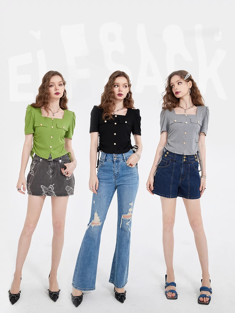 Elf Sack T-shirt Summer Square Collar BM Style Short Sleeve