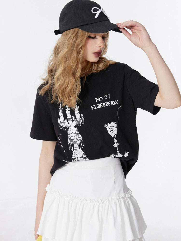 Elf Sack Print Loose Early Spring Short-Sleeved T-shirt