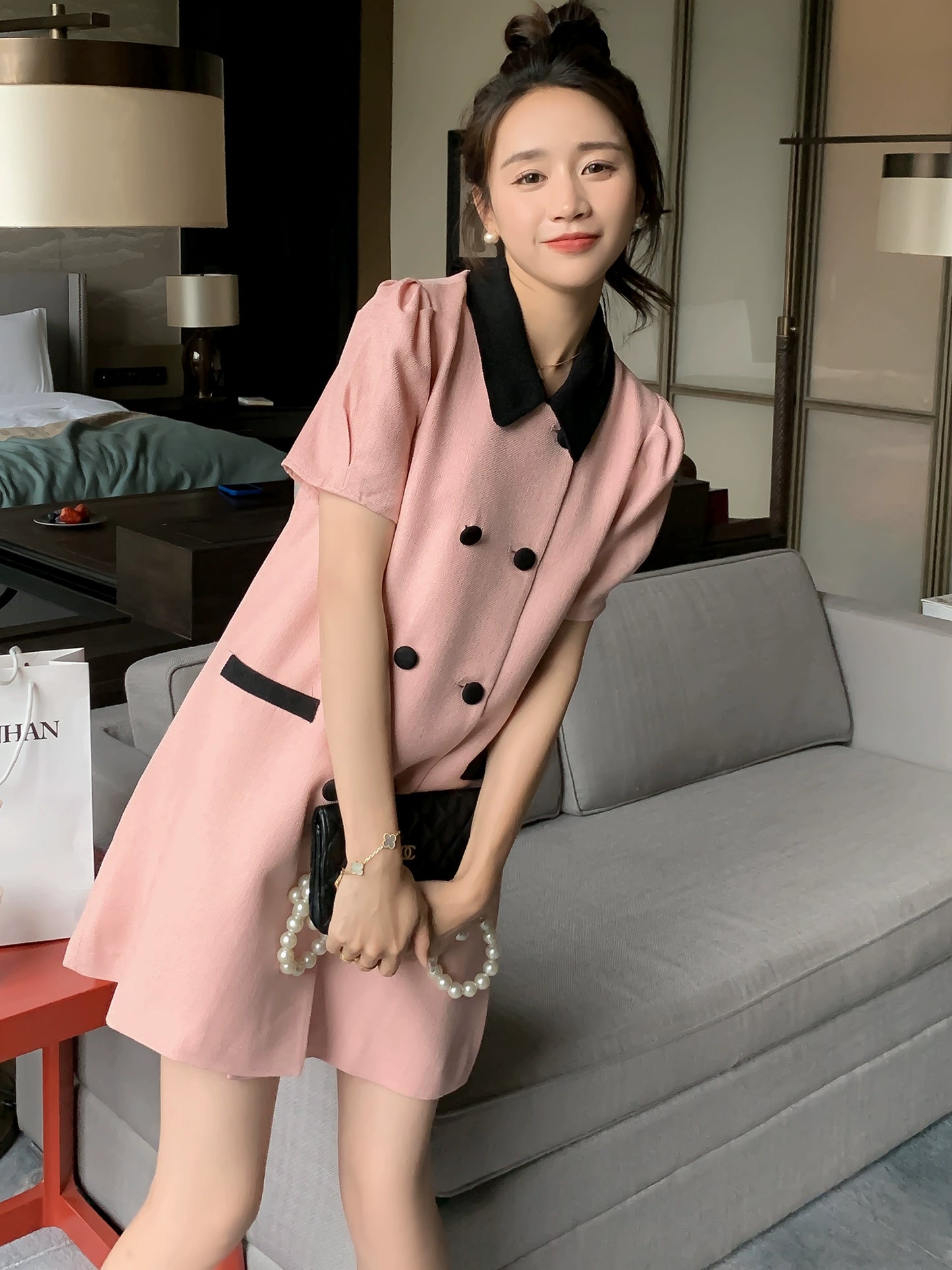 Classic Style Pink Summer Suit Skirt