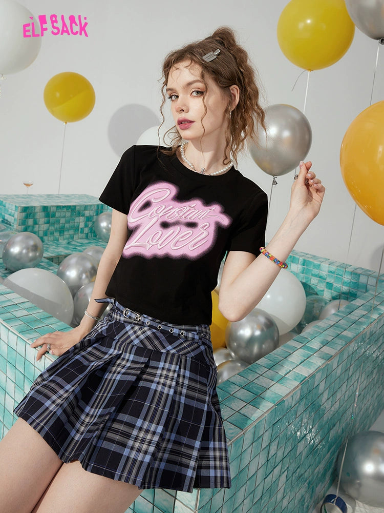 Elf Sack Belt for Free Gingham Summer Pleated Skirt
