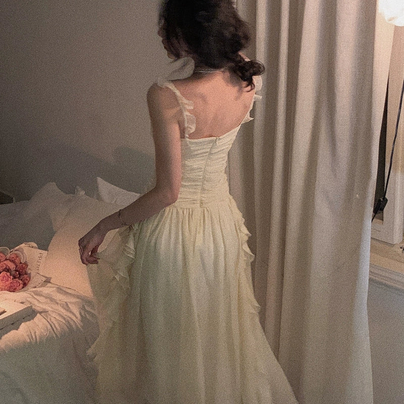French style Gentle Wind Fairy Skirts First Love Temperament Fairy Immortal Mori look Seaside Vacation Sling Waist Hugging