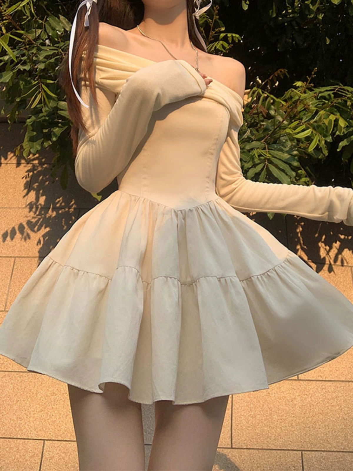 Sexy Pile Collar Oblique Shoulder Non Slip Long Sleeve Dress
