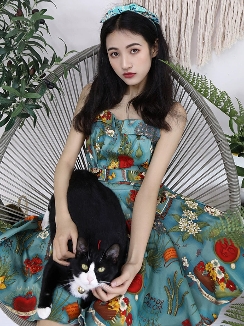European and American-Style Original Retro Style Waist-Defined Slim Looking Dress