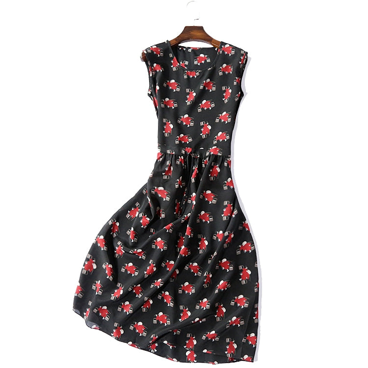 New round Neck Sleeveless Large Swing Skirt Waist-Tight Slim Looking Silk