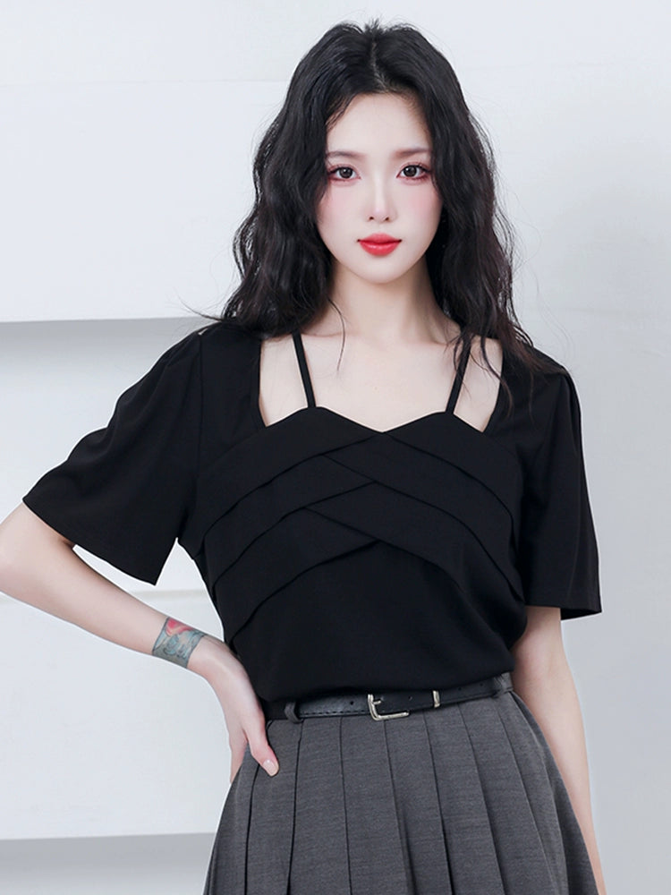 Chubby plus Size Sexy Short Sleeve T-shirt Female Plus Size Ladies Loose Slimming Slim Fit Belly Covering Fashion Top Shirt Summer