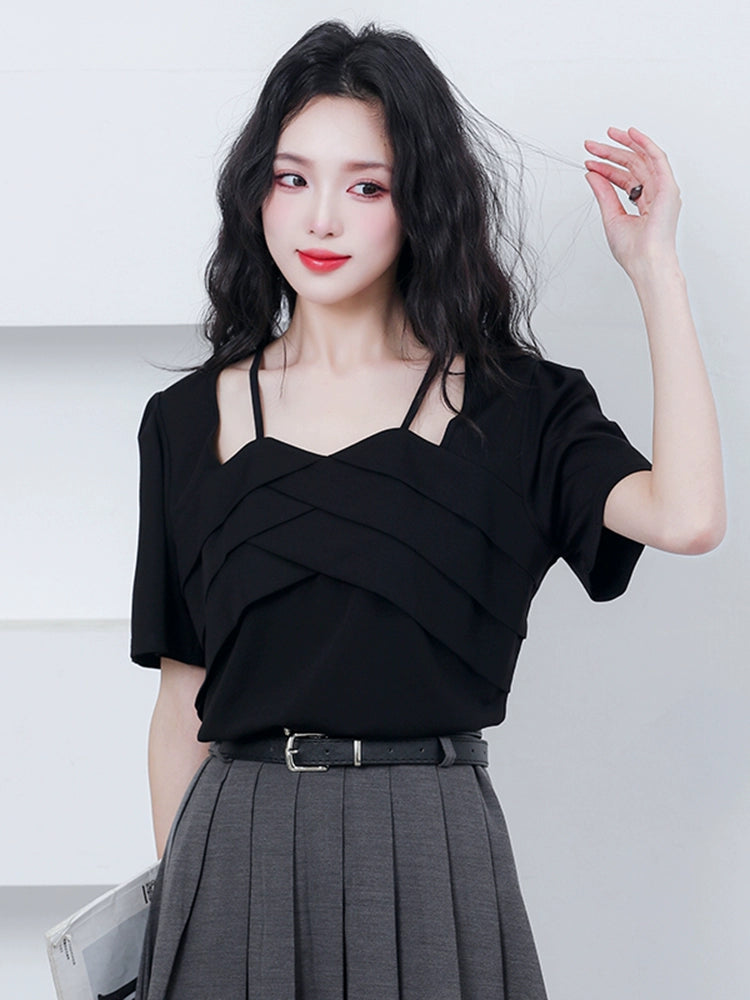 Chubby plus Size Sexy Short Sleeve T-shirt Female Plus Size Ladies Loose Slimming Slim Fit Belly Covering Fashion Top Shirt Summer