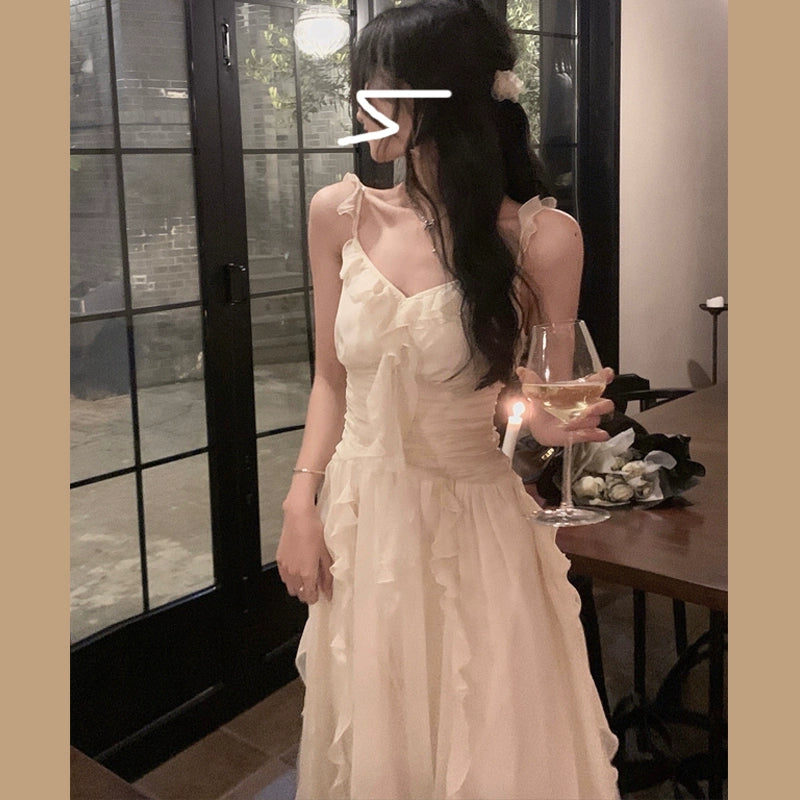 French style Gentle Wind Fairy Skirts First Love Temperament Fairy Immortal Mori look Seaside Vacation Sling Waist Hugging