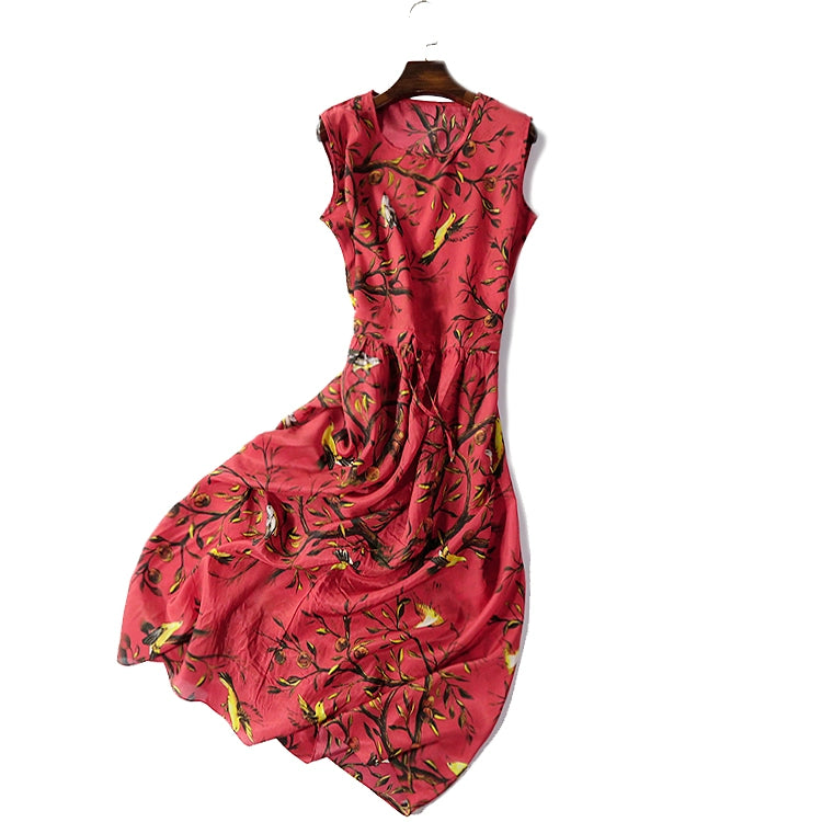 New round Neck Sleeveless Large Swing Skirt Waist-Tight Slim Looking Silk