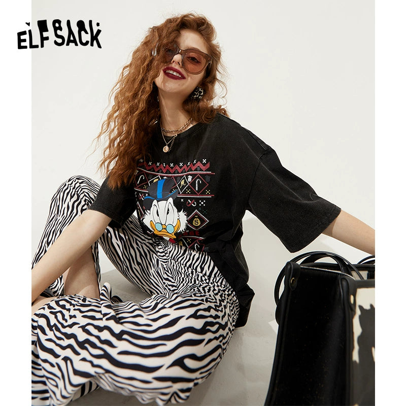 Elf Sack Zebra Print Niche High Waist Flared Pants