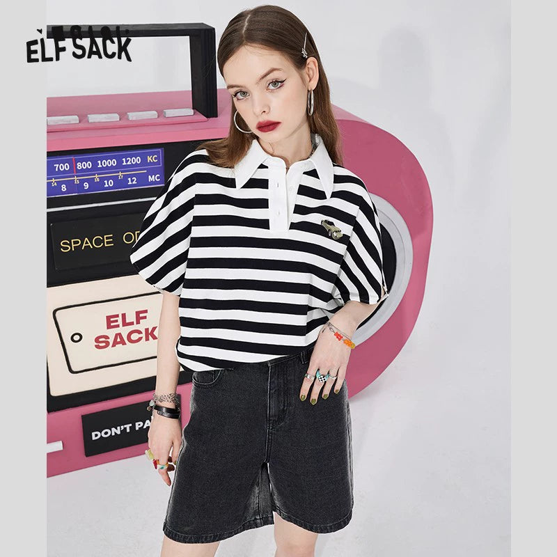Elf Sack New Striped Short Sleeve Ins Embroidery