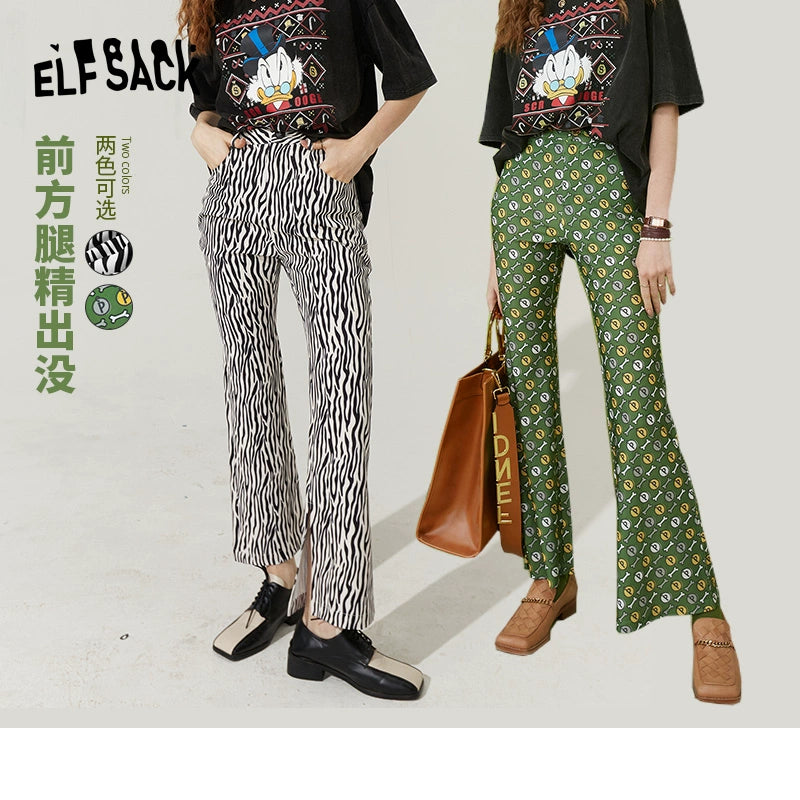 Elf Sack Zebra Print Niche High Waist Flared Pants