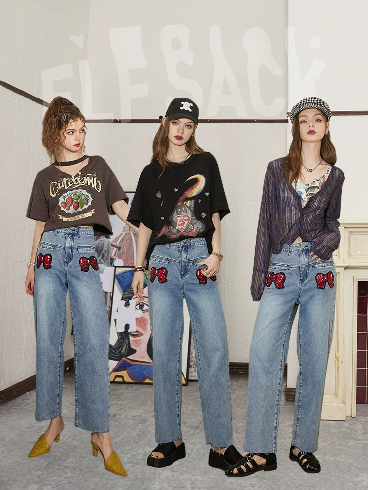 Elf Sack Summer Cropped Pants Wide Leg Bow