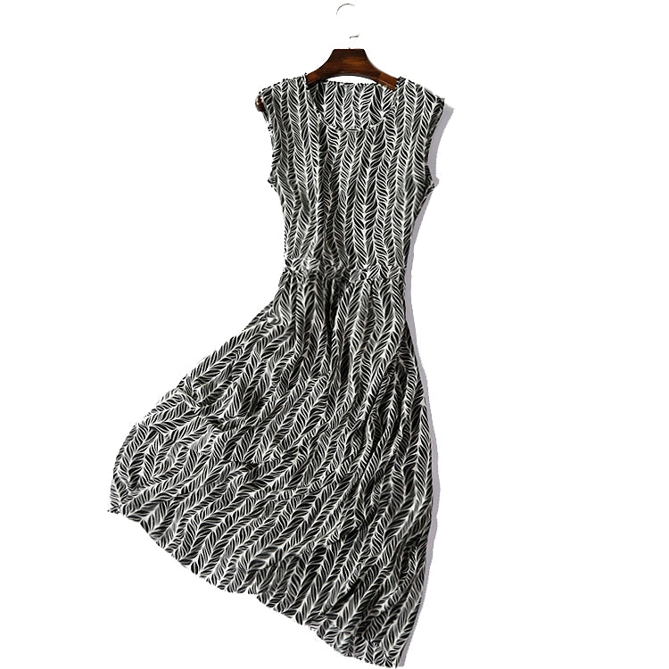 New round Neck Sleeveless Large Swing Skirt Waist-Tight Slim Looking Silk