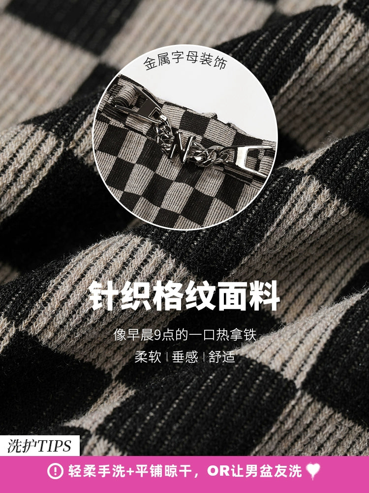 Elf Sack Chessboard Plaid Half-Length Preppy Style Dress