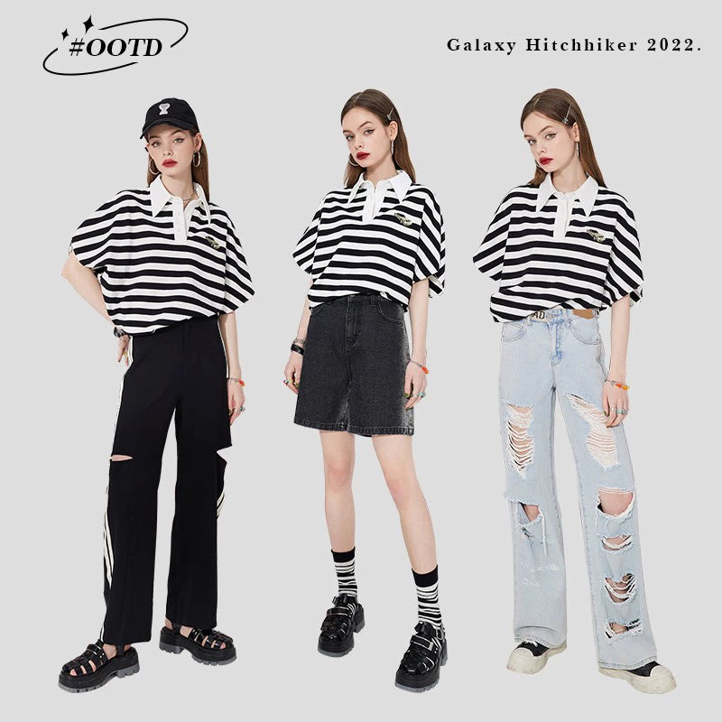 Elf Sack New Striped Short Sleeve Ins Embroidery